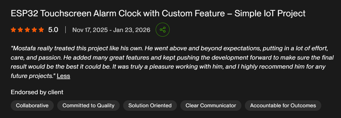 Five-star Upwork review: treated the project like his own, went above and beyond, added many features, highly recommended